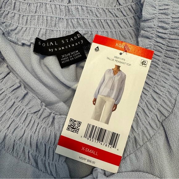 NWT Sanctuary Social Standard Tallie Sky Blue Peasant Boho Lightweight Top Sz XS - Picture 7 of 8